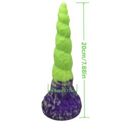 7.88 Inch Spiral Fantasy Silicone Dildo – Non-Glow, Purple Green Suction Base