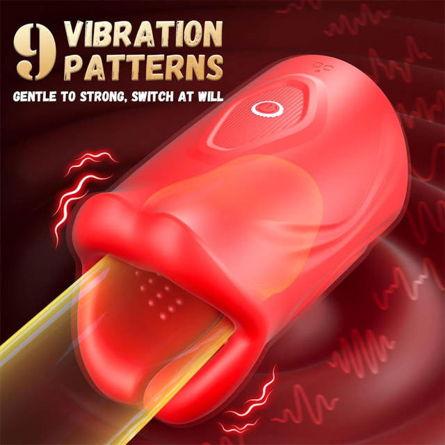 3.94 Inch Red 9-Speed Waterproof Rechargeable Silicone Tongue Male Masturbator