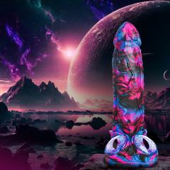 Customizable 8.67 inch Monster-Inspired Fantasy Dildo with Dual-Eyed Base – Blue & Purple Silicone Design