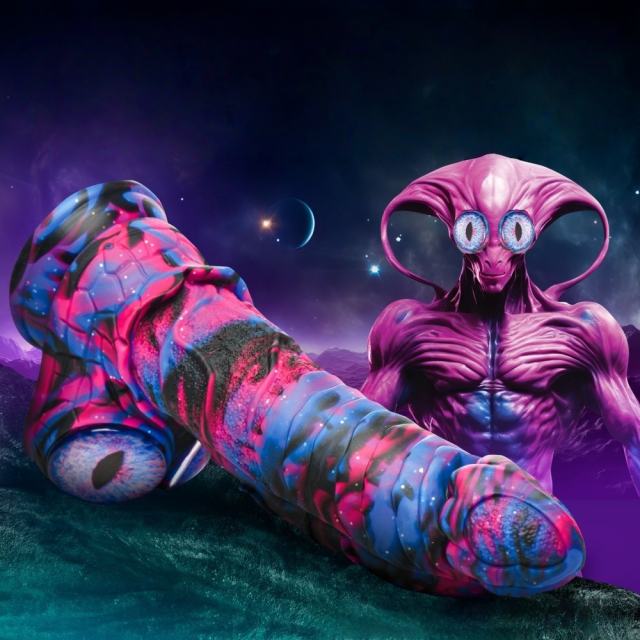 8.67 inch Monster-Inspired Fantasy Dildo with Dual-Eyed Base – Blue & Purple Silicone Design