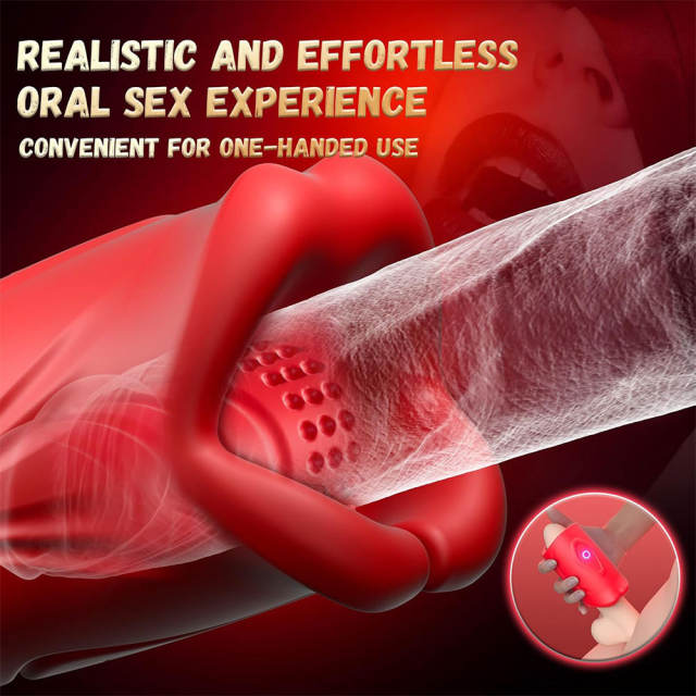 3.94 Inch Red 9-Speed Waterproof Rechargeable Silicone Tongue Male Masturbator