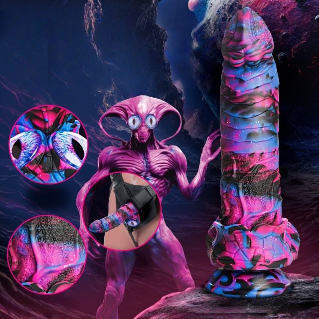 8.67 inch Monster-Inspired Fantasy Dildo with Dual-Eyed Base – Blue & Purple Silicone Design