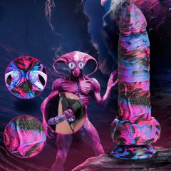8.67 inch Monster-Inspired Fantasy Dildo with Dual-Eyed Base – Blue & Purple Silicone Design