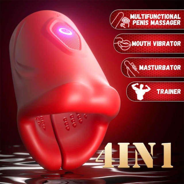 3.94 Inch Red 9-Speed Waterproof Rechargeable Silicone Tongue Male Masturbator