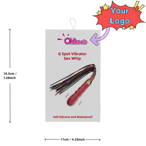 Customizable  18.12 inch 10-Mode Wine Red Rechargeable Waterproof Vibrating Silicone Whip with Textured Handle