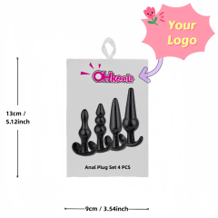 Customizable 4-Piece Black TPE Anal Plug Set with Gift Box