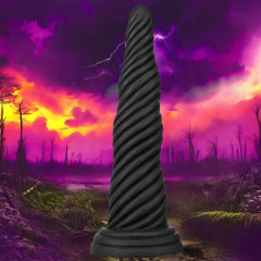 7.88 Inch Black Spiral Silicone Dildo with Suction Cup