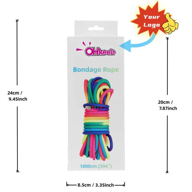 Customizable 1000cm (394”) Rainbow Cotton Bondage Rope