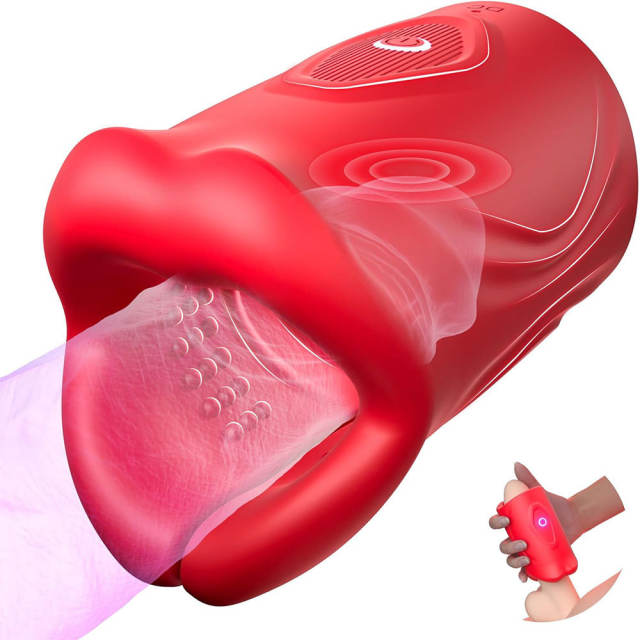 3.94 Inch Red 9-Speed Waterproof Rechargeable Silicone Tongue Male Masturbator