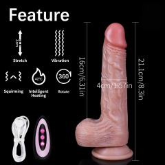 8.27 Inch Flesh Thrusting + Swinging + Heating Vibrating Dildo – 10 Vibration & 3 Thrust Modes, Waterproof, Rechargeable, with Remote Control
