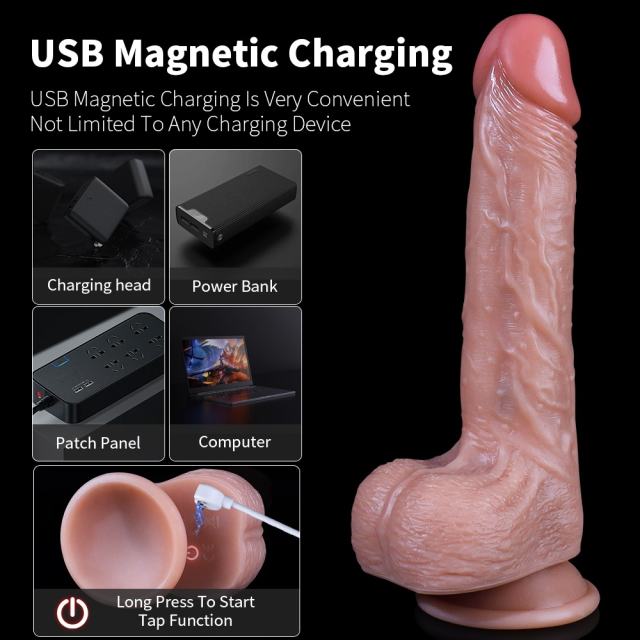 8.27 Inch Flesh Thrusting + Swinging + Heating Vibrating Dildo – 10 Vibration & 3 Thrust Modes, Waterproof, Rechargeable, with Remote Control