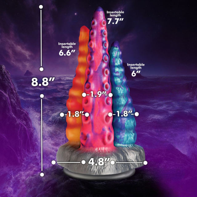 Multicolor 100% Medical-Grade Silicone Fantasy Monster Dildo with Triple Tentacle Design