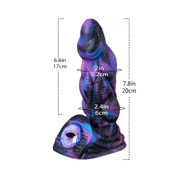 7.88'' Purple + Blue 100% Medical-Grade Silicone Fantasy Monster Dildo with Eyeball Base