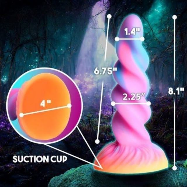 7.88'' Glow-in-the-Dark Multicolor Medical-Grade Silicone Spiral Fantasy Dildo