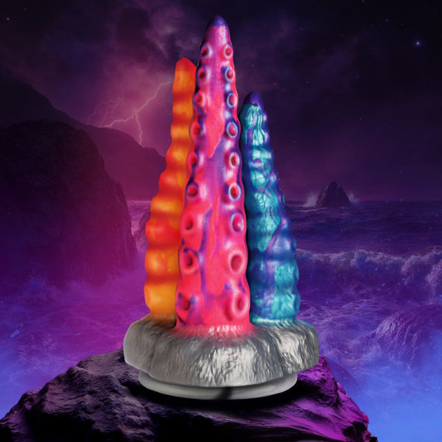 Multicolor 100% Medical-Grade Silicone Fantasy Monster Dildo with Triple Tentacle Design