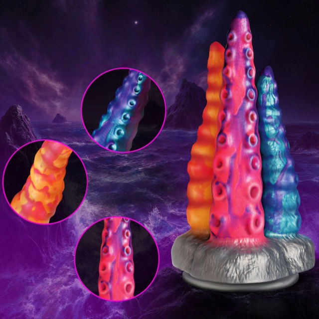 Multicolor 100% Medical-Grade Silicone Fantasy Monster Dildo with Triple Tentacle Design