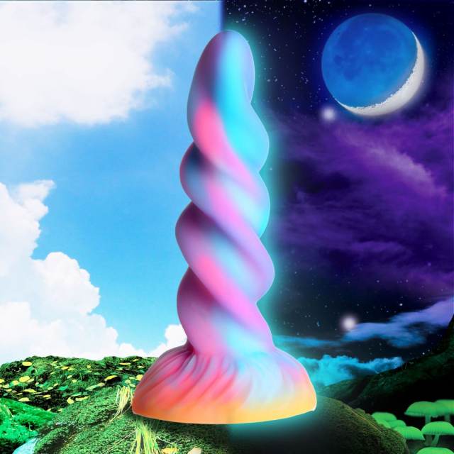 7.88'' Glow-in-the-Dark Multicolor Medical-Grade Silicone Spiral Fantasy Dildo