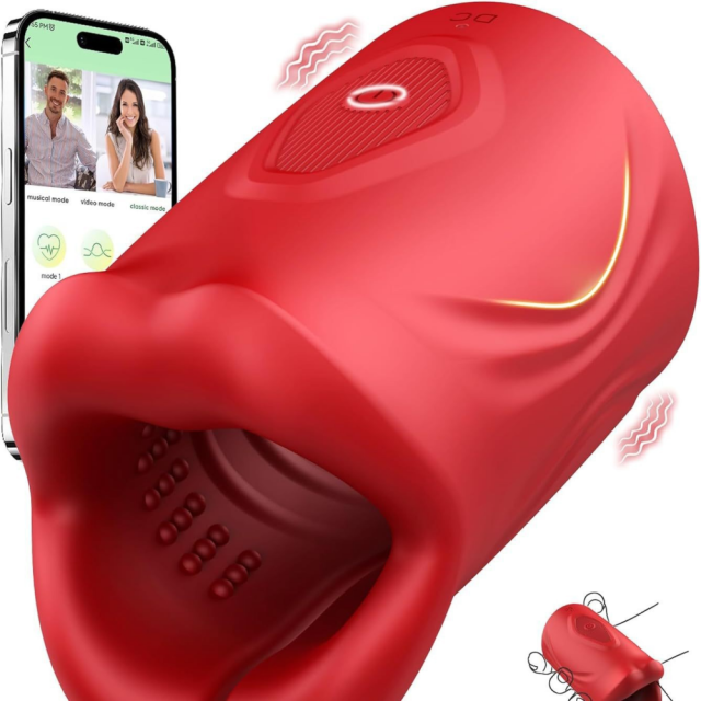 Customizable 3.94 Inch Red 9-Speed Waterproof Rechargeable Silicone Tongue Male Masturbator