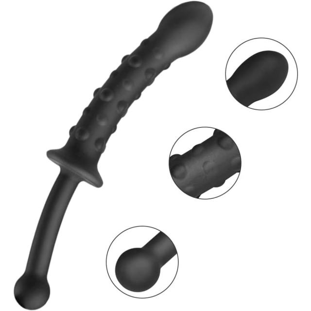 9.46'' Black Medical-Grade Silicone Double-Ended Anal Plug – Textured Shaft with Raised Dots