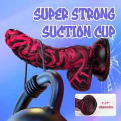 Black + Red 100% Medical-Grade Silicone Fantasy Dildo with Textured Vein Design & Suction Cup