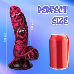 Black + Red 100% Medical-Grade Silicone Fantasy Dildo with Textured Vein Design & Suction Cup