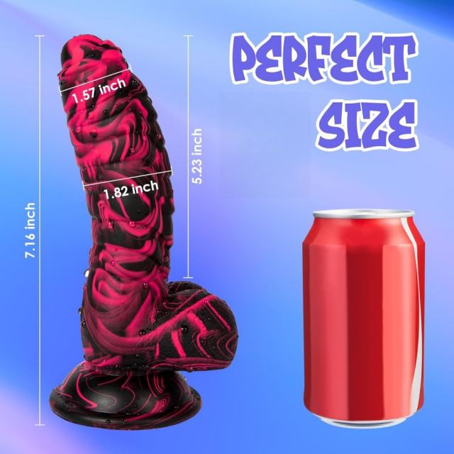 Black + Red 100% Medical-Grade Silicone Fantasy Dildo with Textured Vein Design & Suction Cup