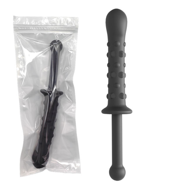 9.46'' Black Medical-Grade Silicone Double-Ended Anal Plug – Textured Shaft with Raised Dots