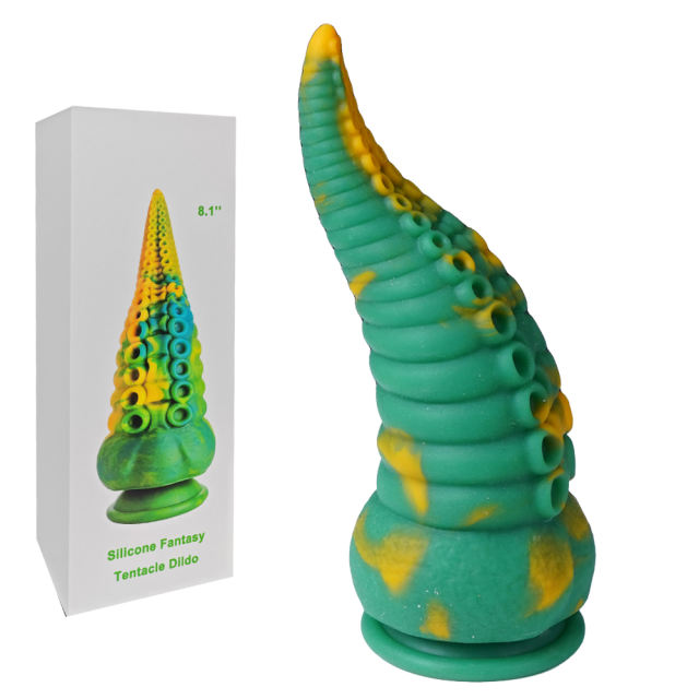 8.12'' Green + Yellow Medical‑Grade Silicone Fantasy Tentacle Dildo