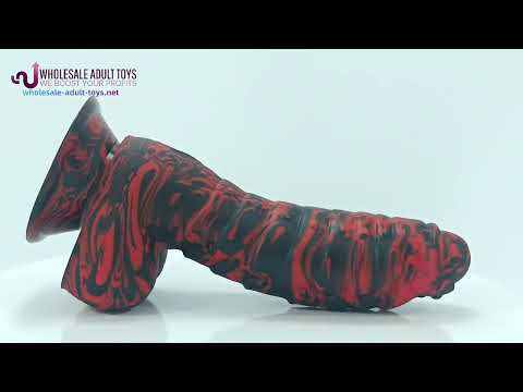 Black + Red 100% Medical-Grade Silicone Fantasy Dildo with Textured Vein Design & Suction Cup
