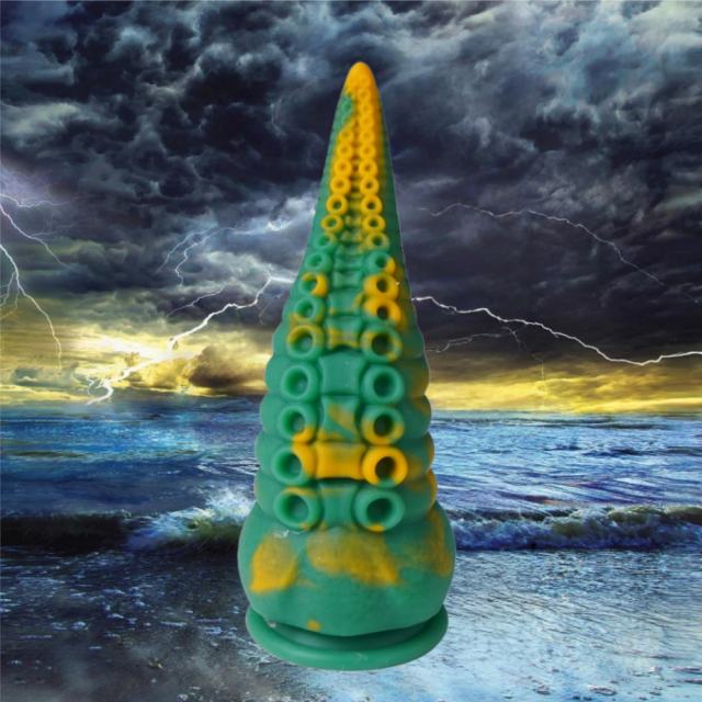 8.12'' Green + Yellow Medical‑Grade Silicone Fantasy Tentacle Dildo