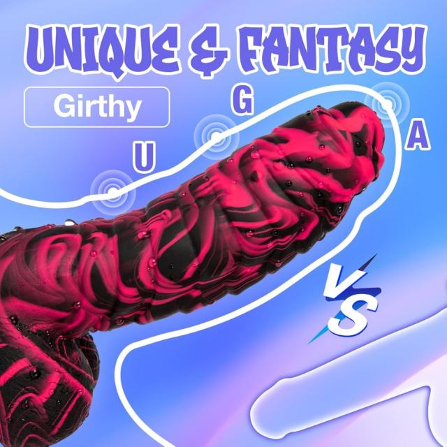 Black + Red 100% Medical-Grade Silicone Fantasy Dildo with Textured Vein Design & Suction Cup