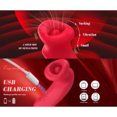 10-Mode Red Rechargeable Silicone Vibrator with Sucting Function