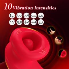 10-Mode Red Rechargeable Silicone Vibrator with Sucting Function