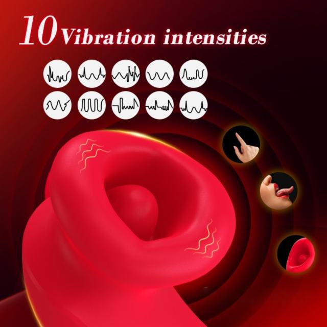 10-Mode Red Rechargeable Silicone Vibrator with Sucting Function