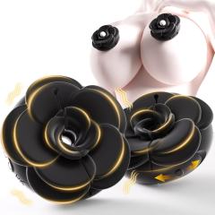 10-Mode Black Color Rose-Shaped Rechargeable Vibrating Nipple Clamps (Pair)