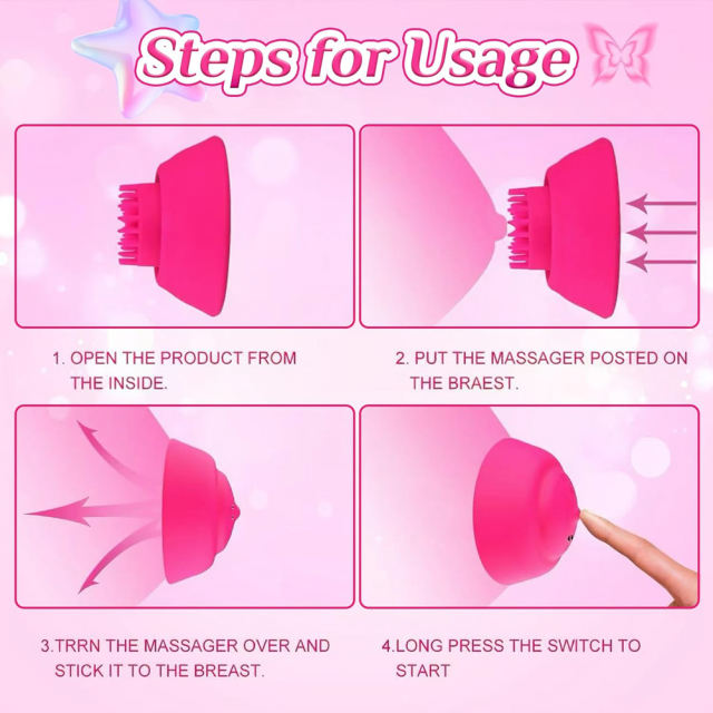 9-Mode Magenta App-Controlled Vibrating Nipple Suckers (Pair) with Remote Controller