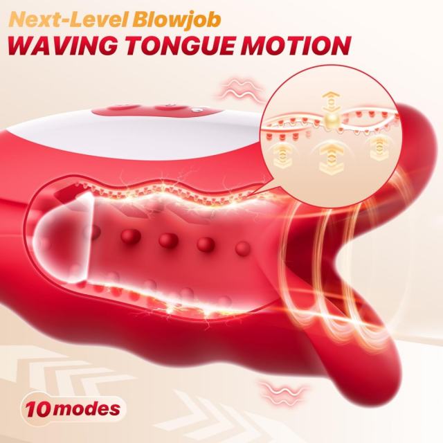 10-Mode Red App-Controlled Rechargeable Mouth-Shaped Waving-Motion Stroker