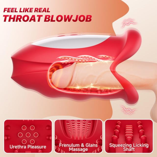 10-Mode Red App-Controlled Rechargeable Mouth-Shaped Waving-Motion Stroker