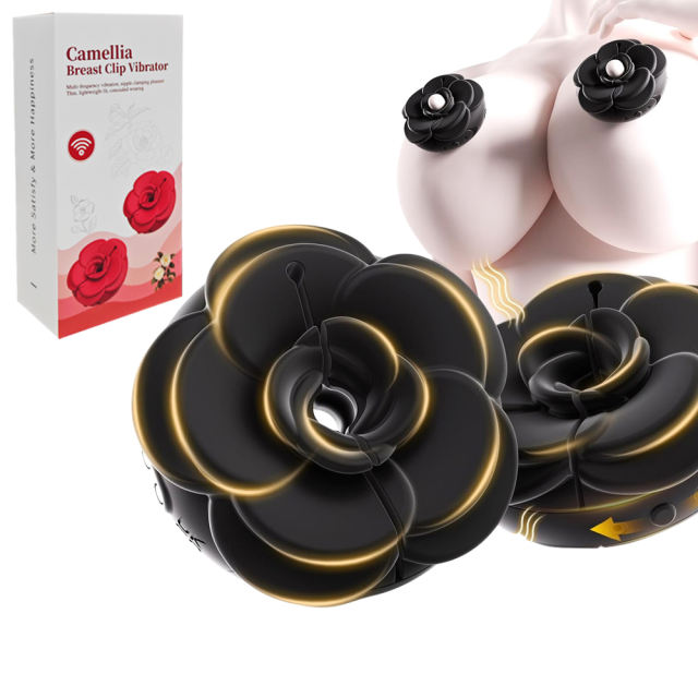 10-Mode Black Color Rose-Shaped Rechargeable Vibrating Nipple Clamps (Pair)