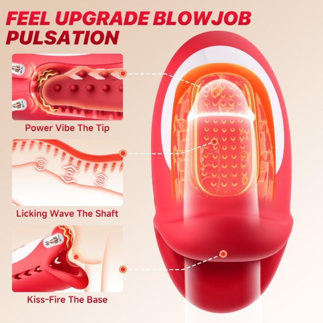 10-Mode Red App-Controlled Rechargeable Mouth-Shaped Waving-Motion Stroker