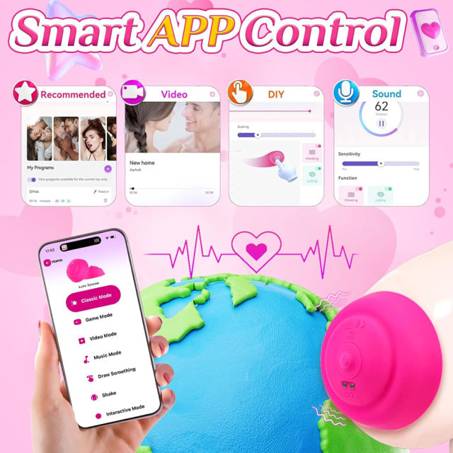 9-Mode Magenta App-Controlled Vibrating Nipple Suckers (Pair) with Remote Controller