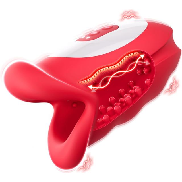 10-Mode Red App-Controlled Rechargeable Mouth-Shaped Waving-Motion Stroker