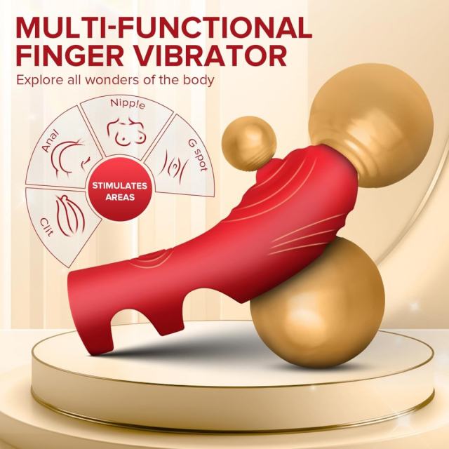10-Mode Red Rechargeable Waterproof Silicone Finger-Grip Vibrator