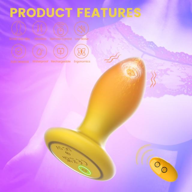 10-Mode Yellow & Orange Rechargeable Remote-Controlled Vibrating Anal Plug