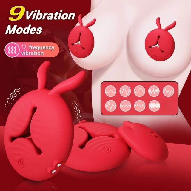 9-Mode Red App-Controlled Rechargeable Vibrating Nipple Clamps (Pair) with Remote Controller