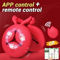 9-Mode Red App-Controlled Rechargeable Vibrating Nipple Clamps (Pair) with Remote Controller