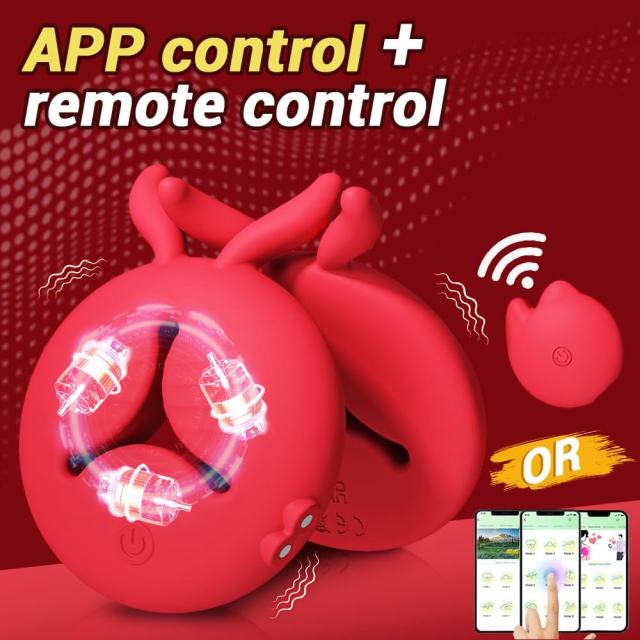 9-Mode Red App-Controlled Rechargeable Vibrating Nipple Clamps (Pair) with Remote Controller