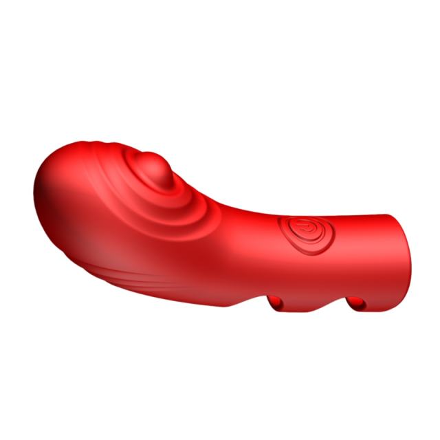 10-Mode Red Rechargeable Waterproof Silicone Finger-Grip Vibrator
