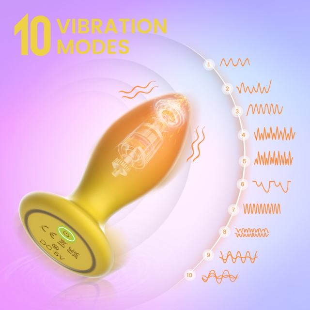 10-Mode Yellow & Orange Rechargeable Remote-Controlled Vibrating Anal Plug
