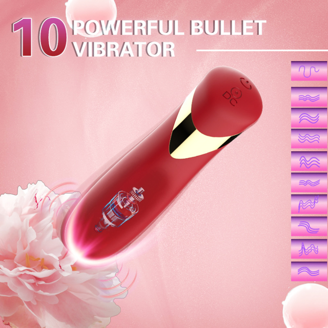 10-Mode Luxury Red  Rechargeable (Plug-In) WaterproofSilicone Bullet Vibrator